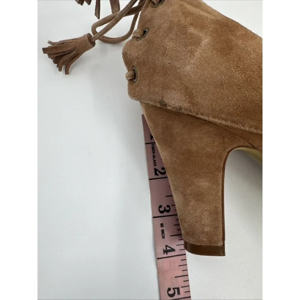 Jeffrey Campbell Handmade Ibiza Mabel Tan Suede Leather Heels Cutout‎ Tassel